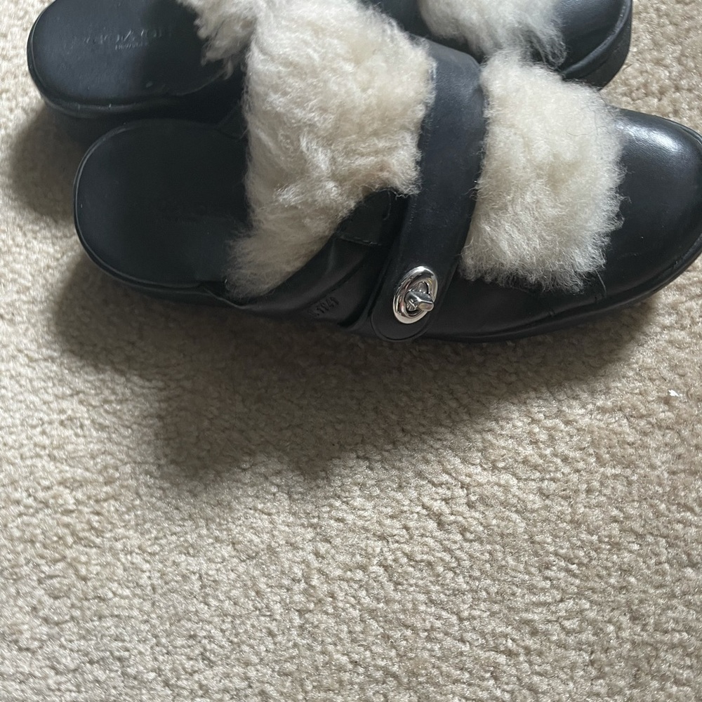 Coach fur clogs